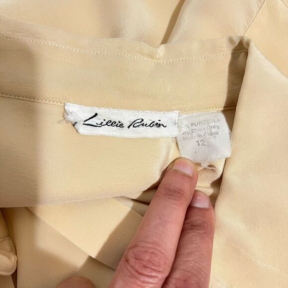 Lillie Rubin Women's Yellow Silk Long-Sleeve Button-Down Blouse Size 12 - Picture 4 of 13
